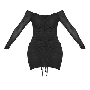 Shape mesh runched detail Bardot body one dress